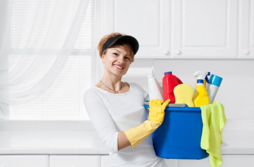 Professional after builders cleaning team working in a W1 apartment block